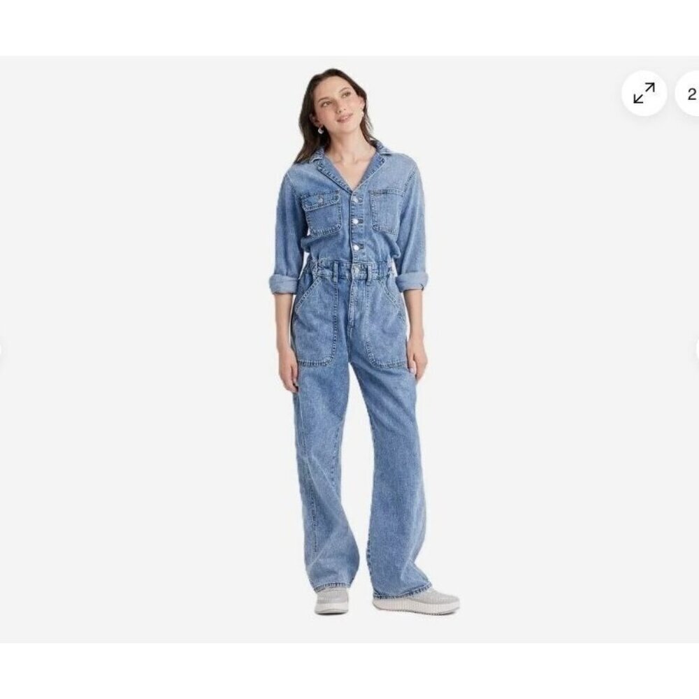NEW Women's 2/R Long Sleeve Utility Baggy Denim Jumpsuit - Universal Thread k896 - Picture 3 of 10